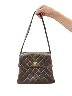 Chanel CC Flap Brown Leather Quilted Shoulder Bag