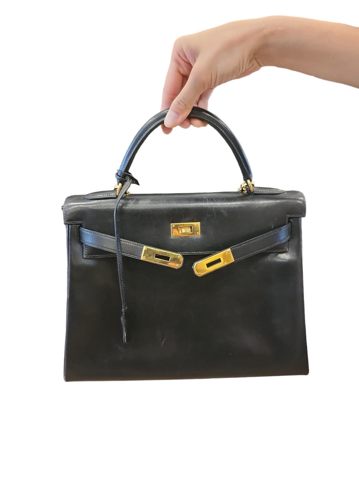 Vintage HERMÈS Black Kelly 32 Retourne Leather Bag