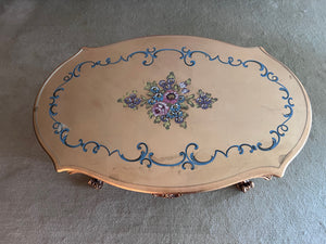 Vintage Gold Coffee Table with Inlay Design, Glass Top