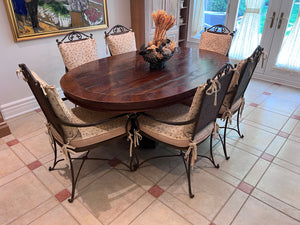 Oval Solid Wood Kitchen Table + 6 Wicker/Metal Chairs