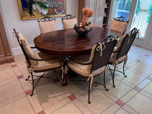 Oval Solid Wood Kitchen Table + 6 Wicker/Metal Chairs