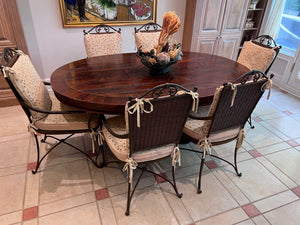 Oval Solid Wood Kitchen Table + 6 Wicker/Metal Chairs