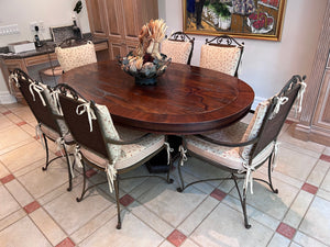 Oval Solid Wood Kitchen Table + 6 Wicker/Metal Chairs