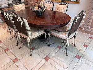 Oval Solid Wood Kitchen Table + 6 Wicker/Metal Chairs