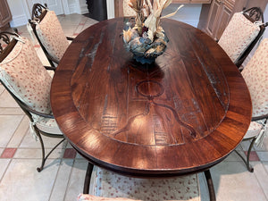 Oval Solid Wood Kitchen Table + 6 Wicker/Metal Chairs