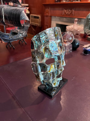 Mexican Mayan mother of pearl mask sculpture