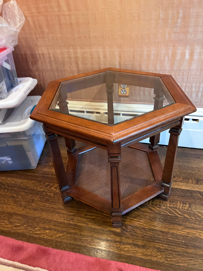 Vintage Glass Top Hexagon Side Table