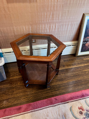 Vintage Glass Top Hexagon Side Table