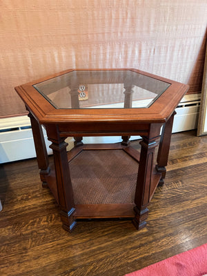 Vintage Glass Top Hexagon Side Table