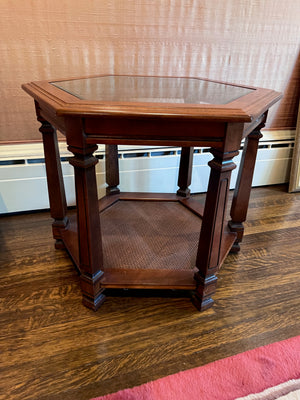 Vintage Glass Top Hexagon Side Table