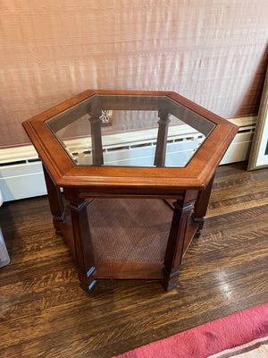 Vintage Glass Top Hexagon Side Table