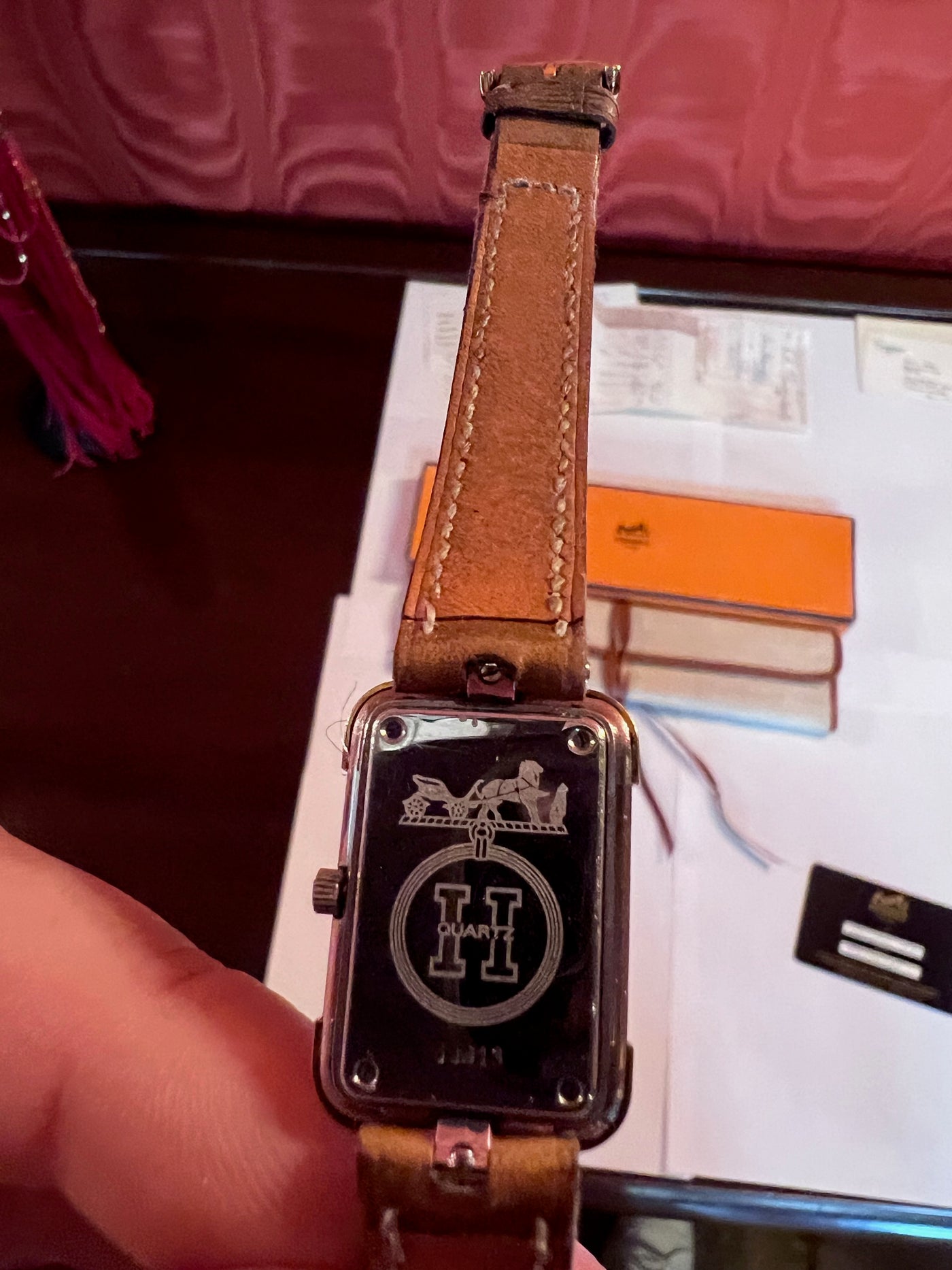 Women s Vintage Hermes Square Two Tone Watch Brown Leather Band Circa Sell My Stuff Canada Canada s Content and Estate Sale Specialists