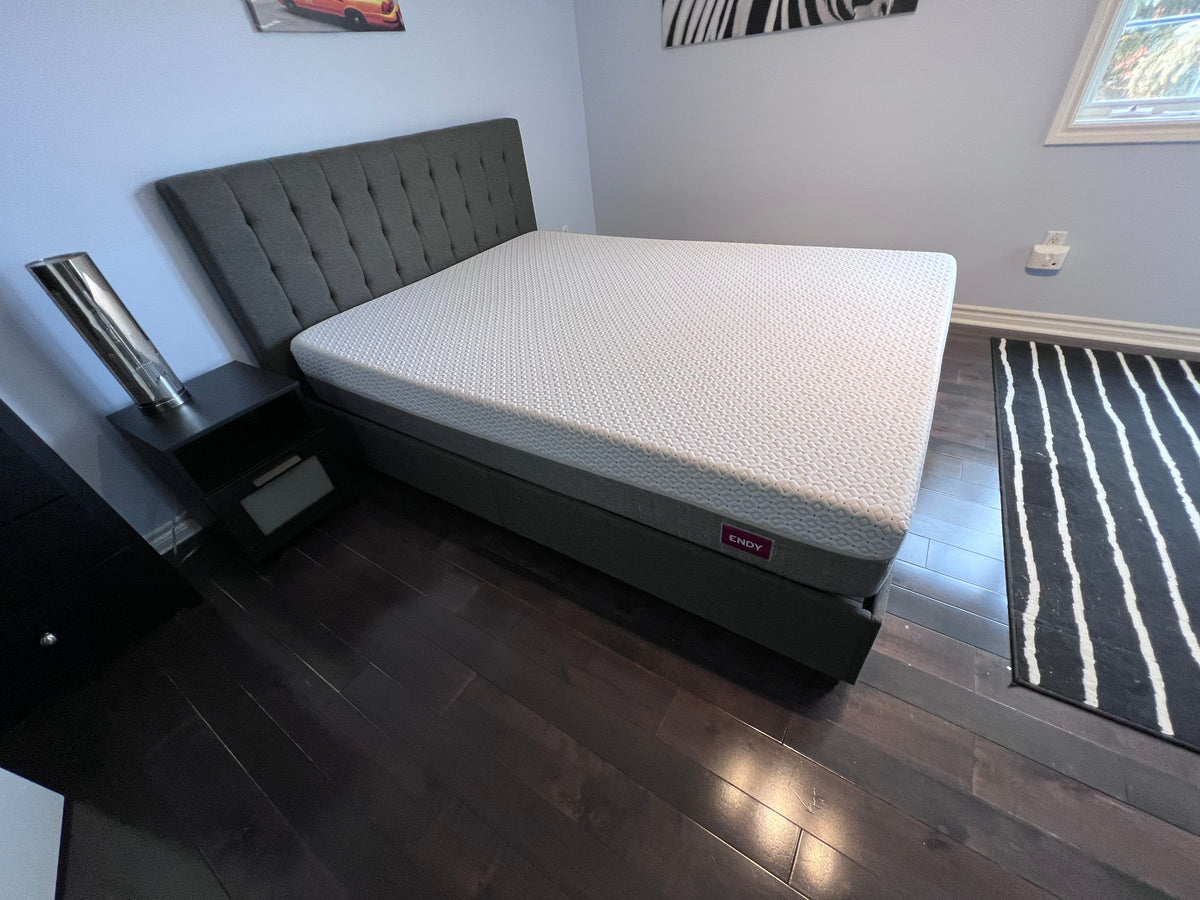 Queen- Grey Fabric Bed Frame, with ENDY Mattress (*excellent condition ...