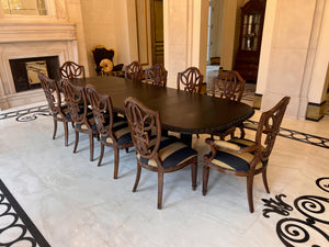 Ferguson Copeland Venetian Dining Table + 10 Chairs- *Table Refinished in Black, Chairs in Original Antique Cherry