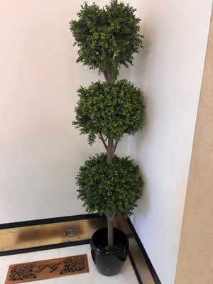 Boxwood Triple Ball Faux Tree with Black Ceramic Planter # 2   (*sold individually)