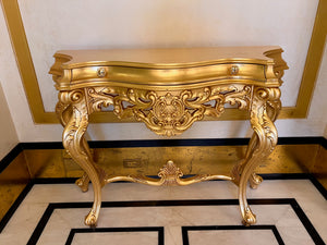 'Modenese Gastone' Luxury Classic Furniture Gold Console Table with Drawer, Made in Italy (*retail $7,000)