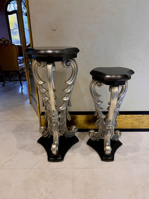 2 Black/Silver Pedestal Stands, Large & Small