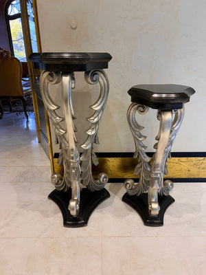 2 Black/Silver Pedestal Stands, Large & Small