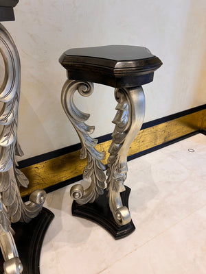 2 Black/Silver Pedestal Stands, Large & Small