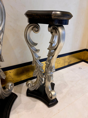 2 Black/Silver Pedestal Stands, Large & Small