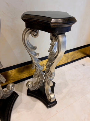 2 Black/Silver Pedestal Stands, Large & Small