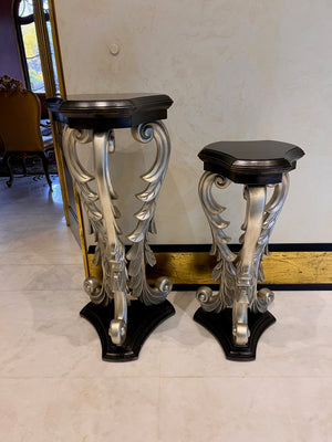 2 Black/Silver Pedestal Stands, Large & Small