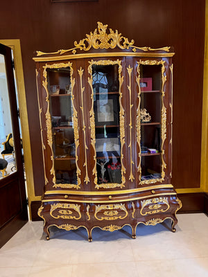 'Modenese Gastone Luxury Interiors' Baroque Display Cabinet, Walnut Finish with Gold Leaf Details, Made in Italy (*retail $25,000)