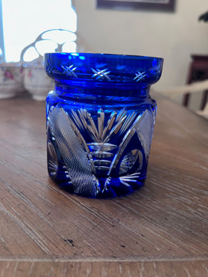 Cobalt Blue Small Crystal Vase/Jar from Val Saint Lambert, 1950s