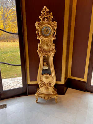 Modenese Gastone Gold Grandfather Clock, Wood with Gold Leaf Finishing, Made In Italy