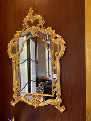 Modenese Gastone Baroque Gold Mirror, Wood with Gold Leaf Finishing, Made In Italy