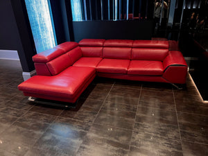 Red Leather Sectional Sofa, Left Facing