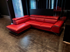 Red Leather Sectional Sofa, Left Facing