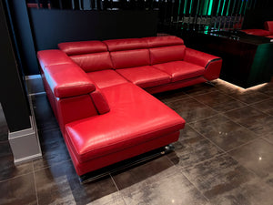 Red Leather Sectional Sofa, Left Facing