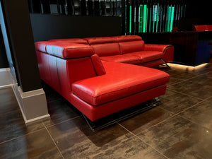 Red Leather Sectional Sofa, Left Facing