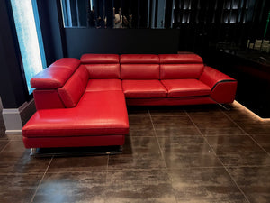 Red Leather Sectional Sofa, Left Facing