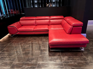 Red Leather Sectional Sofa, Right Facing