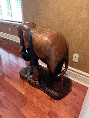 Solid Wood Carved Elephant Statue- 30"h x 30"w