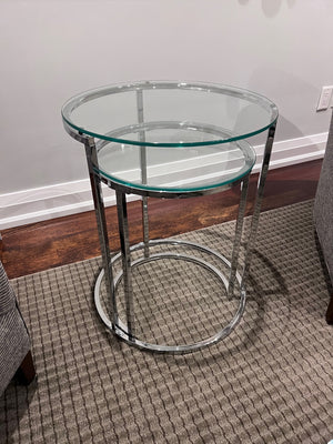 2 pc Chrome/Glass Round Nesting Tables