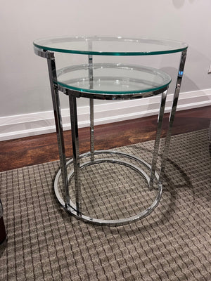 2 pc Chrome/Glass Round Nesting Tables