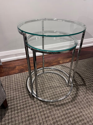 2 pc Chrome/Glass Round Nesting Tables