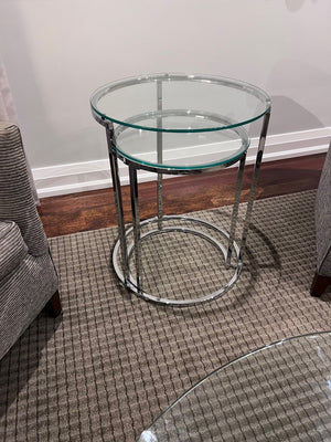 2 pc Chrome/Glass Round Nesting Tables