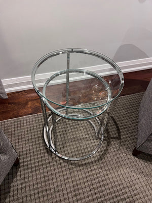 2 pc Chrome/Glass Round Nesting Tables