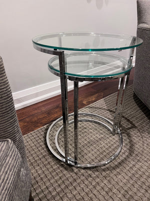 2 pc Chrome/Glass Round Nesting Tables