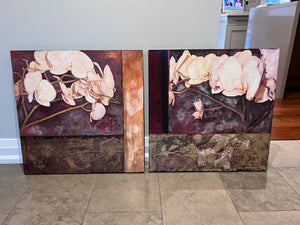 White Orchid Bloom #1 & White Orchid Bloom #2 Oil on Board by Matina Theodosiou-- Gallery Tag Included (*retail $2,200)