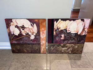 White Orchid Bloom #1 & White Orchid Bloom #2 Oil on Board by Matina Theodosiou-- Gallery Tag Included (*retail $2,200)