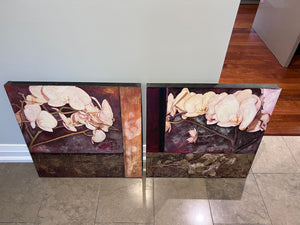 White Orchid Bloom #1 & White Orchid Bloom #2 Oil on Board by Matina Theodosiou-- Gallery Tag Included (*retail $2,200)