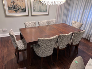 Parson Dining Table in Walnut + 8 Chairs from Cabinet Furniture (*retail $5,500+)