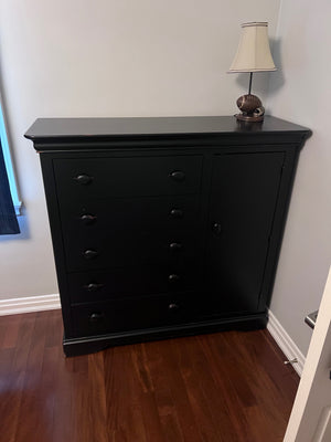 Modern Black 5 Drawer Dresser with Cabinet