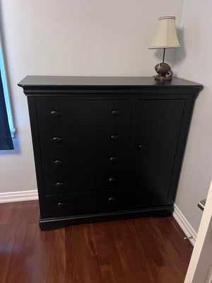 Modern Black 5 Drawer Dresser with Cabinet