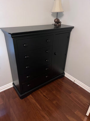 Modern Black 5 Drawer Dresser with Cabinet